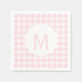 Guardanapo De Papel Monograma Básico de Gingham Rosa Pálido Simples