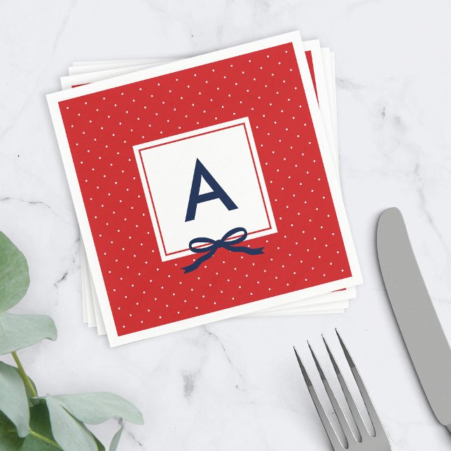 Guardanapo De Papel Monograma Blue Ribbon Red and White Bolinhas (Criador carregado)