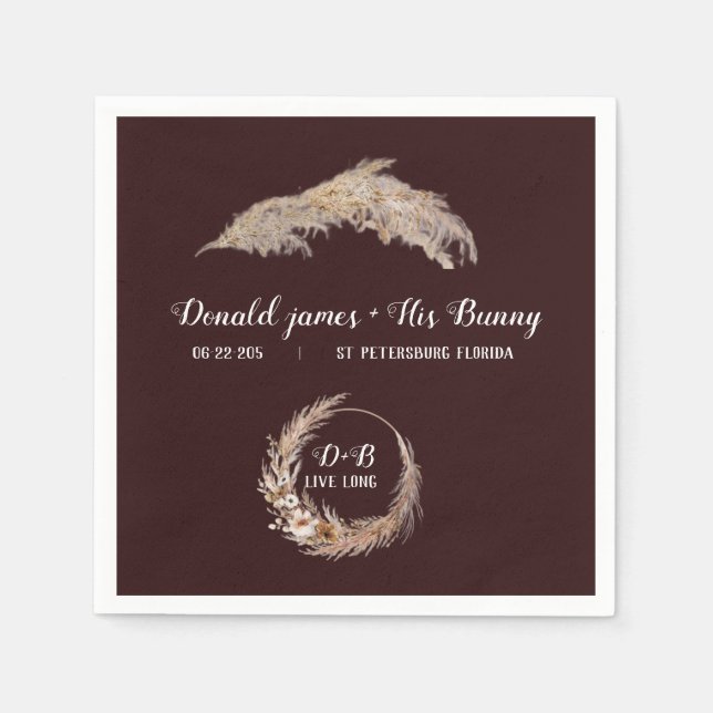 Guardanapo De Papel Monograma Boho Terracotta Queimou Casamento Marrom (Frente)