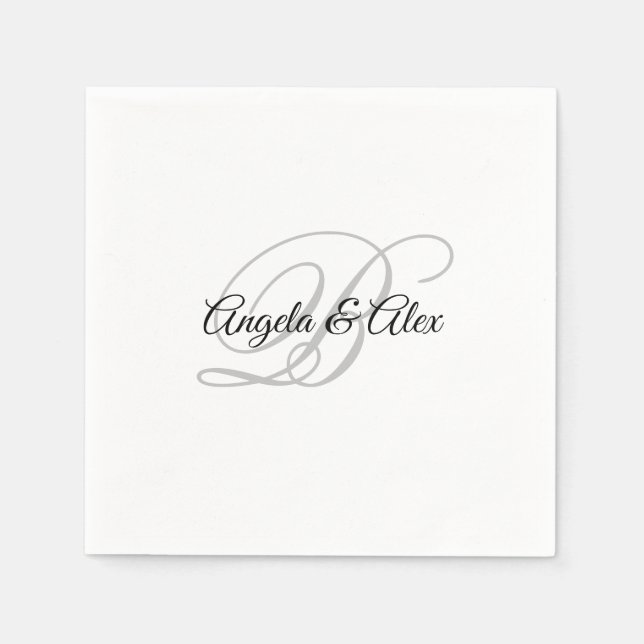 Guardanapo De Papel Monograma Branco de Letra Miúda Preta e Cinza Clar (Frente)