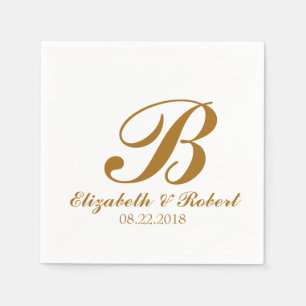 Guardanapo De Papel Monograma branco Dourado do casamento