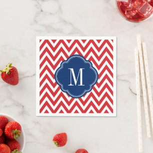 Guardanapo De Papel Monograma branco e azul vermelho de Chevron