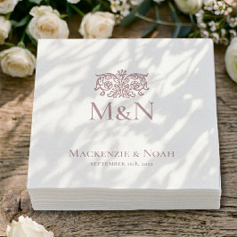 Guardanapo De Papel Monograma Casamento Ornate Floral Rosa Po dusty