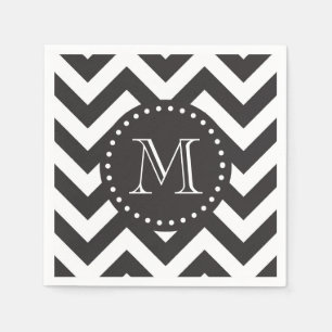 Guardanapo De Papel Monograma Chevron preto e branco