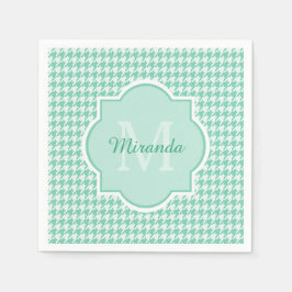 Guardanapo De Papel Monograma Chic em Verde Menta com Xadrez com Nome