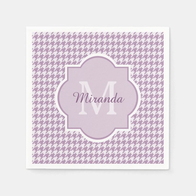 Guardanapo De Papel Monograma Chic Light Purple Houndstooth Com Nome (Frente)