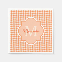 Guardanapo De Papel Monograma Chic Orange Houndstooth com Nome