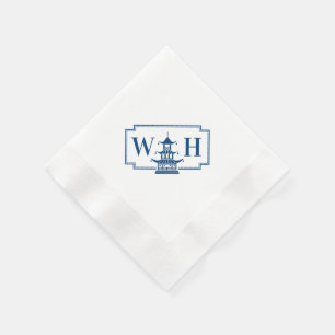 Guardanapo De Papel Monograma Chinoiserie Pagoda Marinho Diagonal Napk