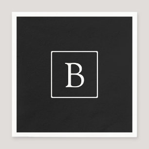 Guardanapo De Papel Monograma Clássico Simples Preto c/ Texto Branco