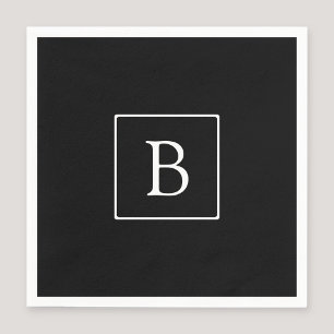 Guardanapo De Papel Monograma Clássico Simples Preto com texto bran