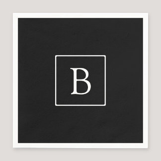 Guardanapo De Papel Monograma clássico simples | Preto com texto branc
