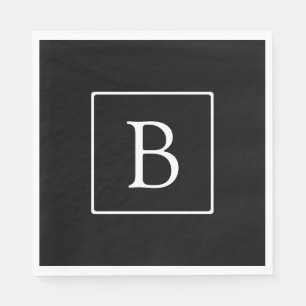 Guardanapo De Papel Monograma clássico simples Preto com texto branc