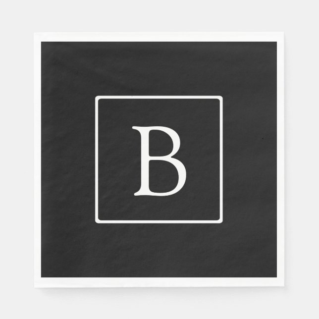 Guardanapo De Papel Monograma clássico simples | Preto com texto branc (Frente)