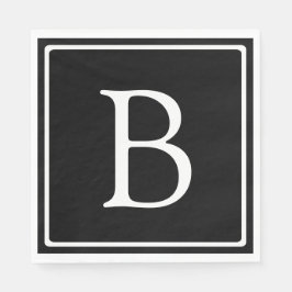 Guardanapo De Papel Monograma clássico simples | Preto com texto branc