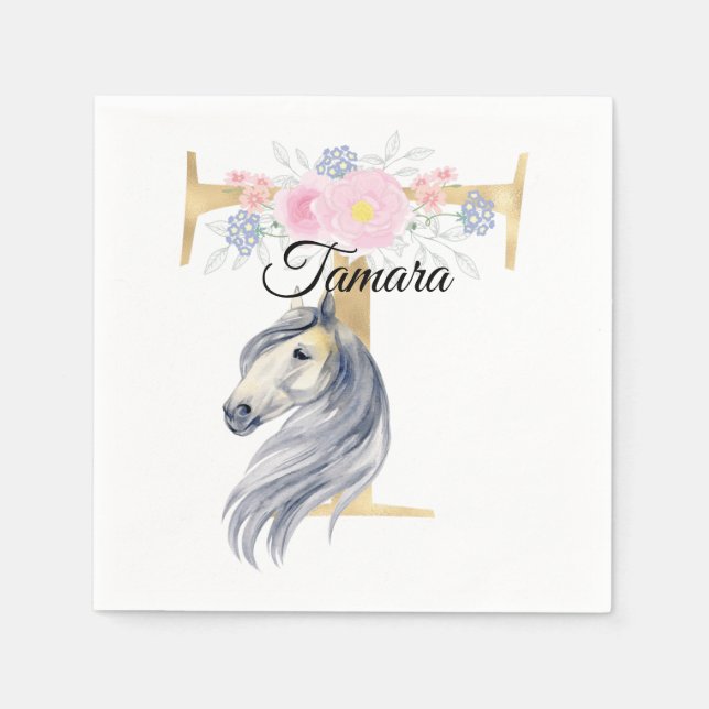 Guardanapo De Papel Monograma com nome de adição de cavalo personalizá (Frente)