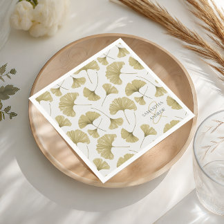 Guardanapo De Papel Monograma com padrão botânico em dourado falso Boh
