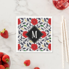 Guardanapo De Papel Monograma com padrão de papoula vermelha floral vi