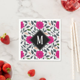 Guardanapo De Papel Monograma com Padrão Floral Antigo de Papoula Rosa