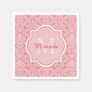 Guardanapo De Papel Monograma cor-de-rosa bonito da cor damasco com