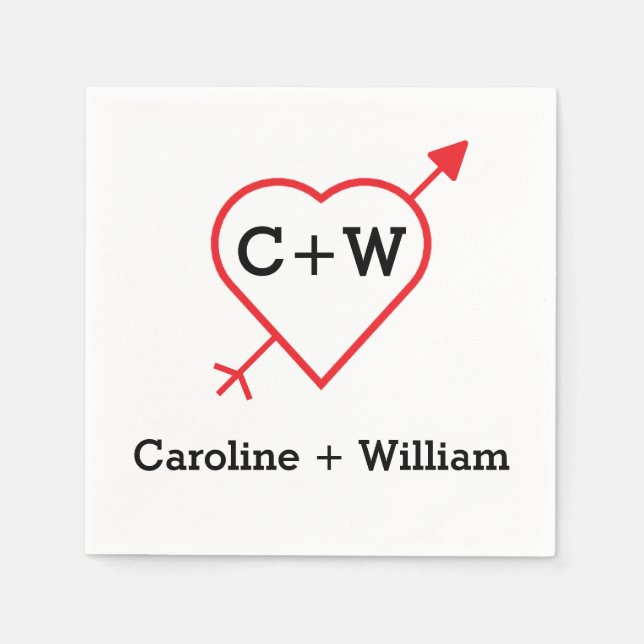 Guardanapo De Papel Monograma, Coração e Seta (Frente)