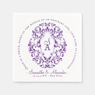 Guardanapo De Papel Monograma Crest Impressão Real Casamento Roxo Anti