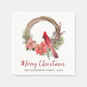 Guardanapo De Papel Monograma de Ave Vermelha de Natal Elegante