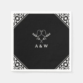 Guardanapo De Papel Monograma de aves vivas em preto e branco