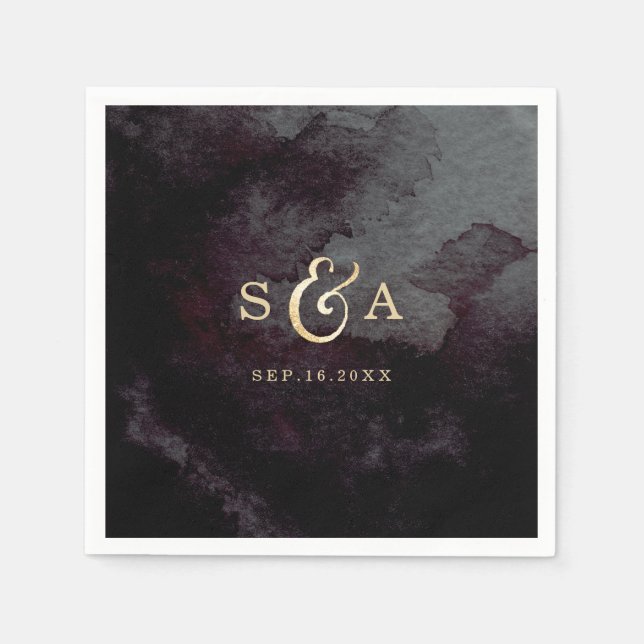 Guardanapo De Papel Monograma de caligrafia de ouro com brilho moderno (Frente)