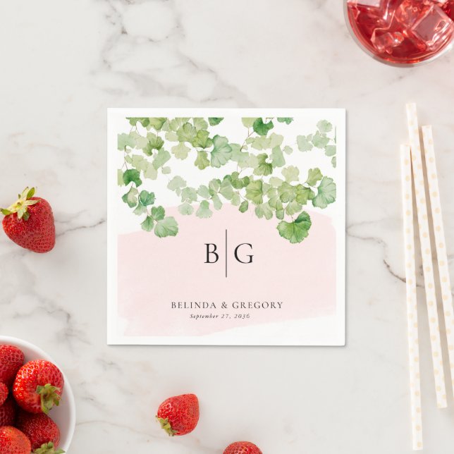 Guardanapo De Papel Monograma de Casamento Aquarela Verde Rosa Cor-de- (Insitu)