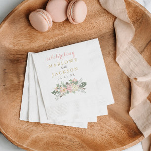 Guardanapo De Papel Monograma de Casamento Boho Floral Rosa Dourado