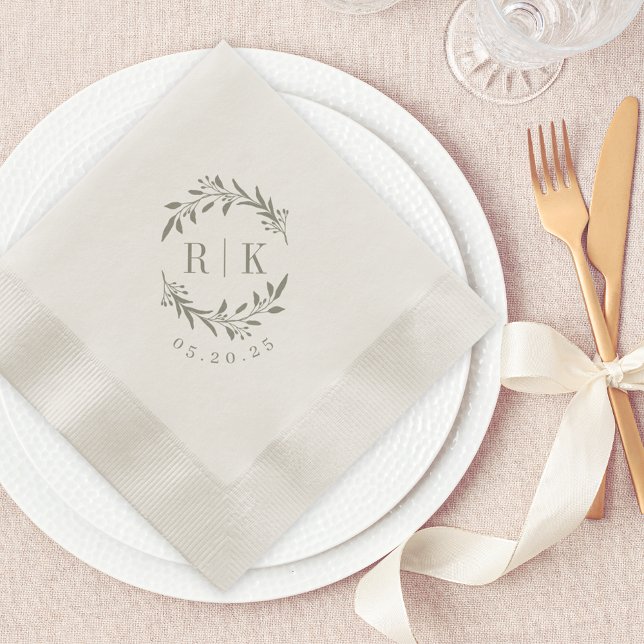 Guardanapo De Papel Monograma de Casamento Botânico Rustic Sage (Criador carregado)