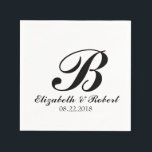 Guardanapo De Papel Monograma de Casamento Branco Negro Napkins<br><div class="desc">Guardanapos personalizados de papel monograma para casamentos e eventos relacionados. Personalize este elegante acessório de casamento com a noiva e os nomes do noivo,  data de casamento,  inicial ou qualquer coisa que você quiser. Texto simples e elegante de script preto sobre fundo branco.</div>
