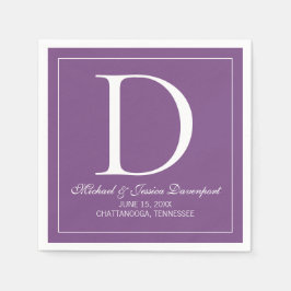 Guardanapo De Papel Monograma de Casamento Branco Roxo-Elegante Modern