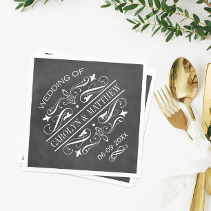 Guardanapo De Papel Monograma de Casamento com Floreio de Quadro Negro