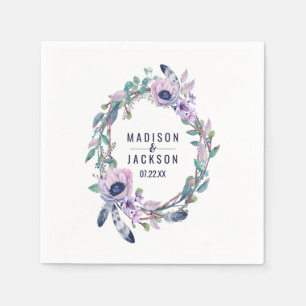 Guardanapo De Papel Monograma de Casamento de Boho Feather & Floral