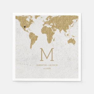 Guardanapo De Papel Monograma de Casamento de Destino do Mapa Mundial