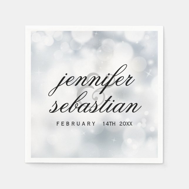 Guardanapo De Papel MONOGRAMA DE CASAMENTO DE Lúxo Silver BokeDING (Frente)