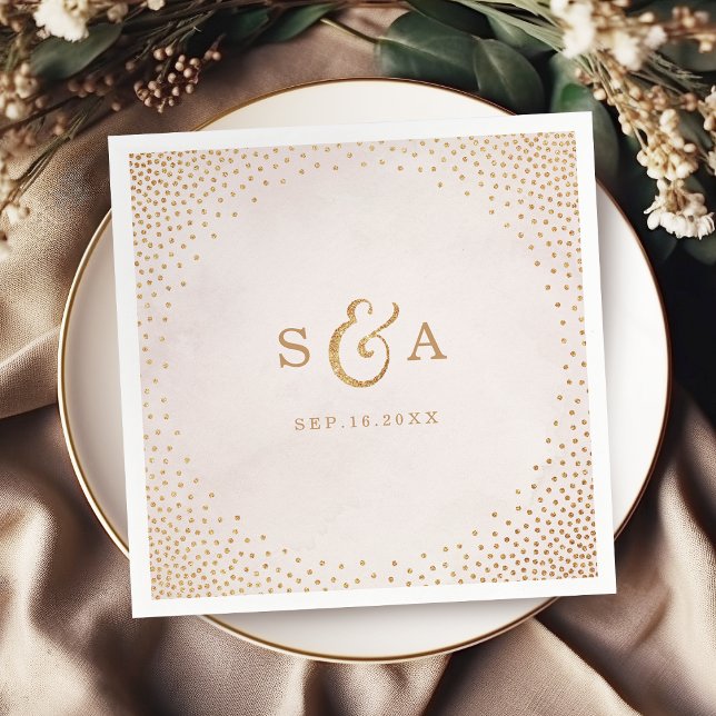 Guardanapo De Papel Monograma de casamento de rosa de ouro com brilho  (Modern blush glitter rose gold wedding monogram paper napkins)