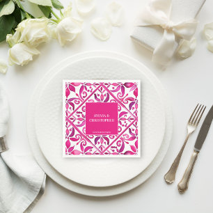 Guardanapo De Papel Monograma de casamento de talavera, rosa, impresso