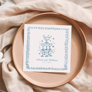 Guardanapo De Papel Monograma de Casamento Desenhado à Mão Azul Francê