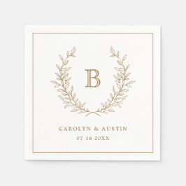 Guardanapo De Papel Monograma de Casamento Dourado Elegante Laurel Wre