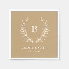 Guardanapo De Papel Monograma de Casamento Dourado Elegante Laurel Wre