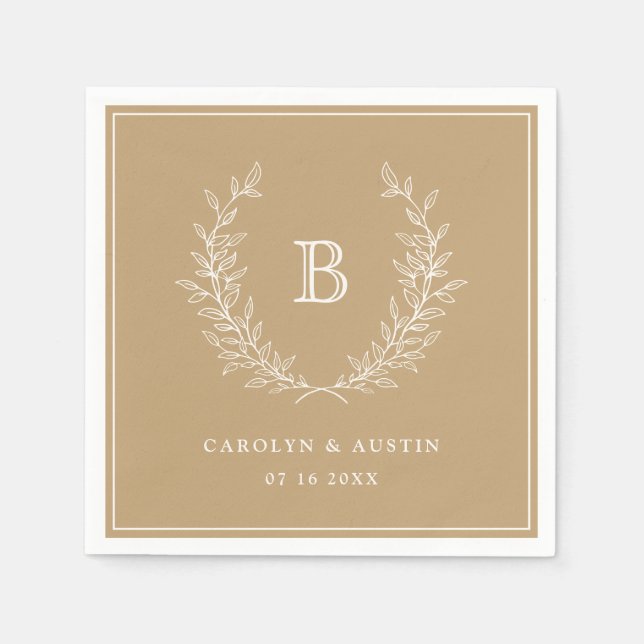 Guardanapo De Papel Monograma de Casamento Dourado Elegante Laurel Wre (Frente)