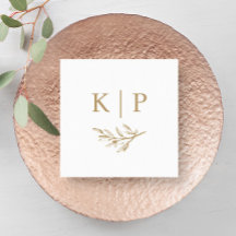 Monograma de casamento elegante folhagens 