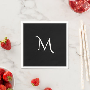 Guardanapo De Papel Monograma de casamento elegante preto e branco