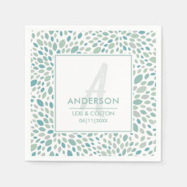 Guardanapo De Papel Monograma de Casamento Floral Abstrato Verde