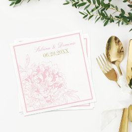 Guardanapo De Papel Monograma de Casamento Floral Dourado Elegante Ros