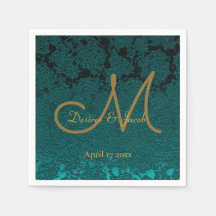 Monograma de casamento floral dourado em teca escu