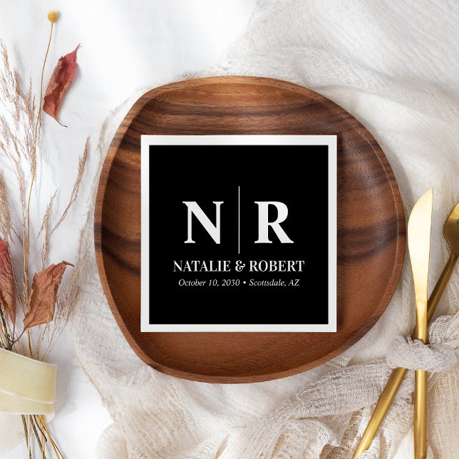 Guardanapo De Papel Monograma De Casamento, Noite E Iniciais Legais (Criador carregado)