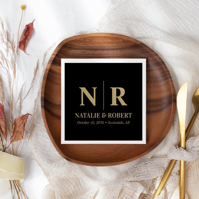 Guardanapo De Papel Monograma De Casamento, Noite E Iniciais Legais (Criador carregado)